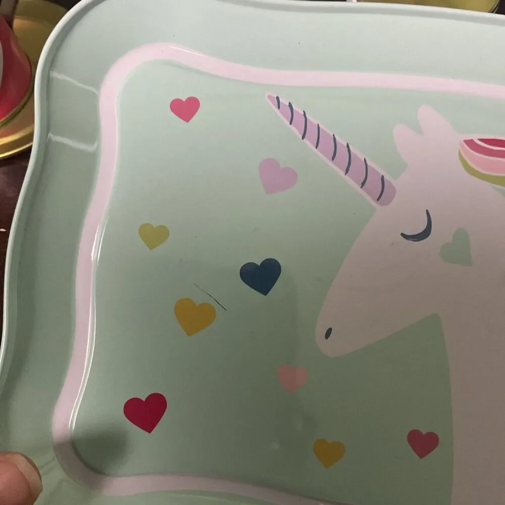 Pottery Barn Kids Play Dish Tin  Set Tray  4 Cups , Sugar and Creamer 4 Saucers